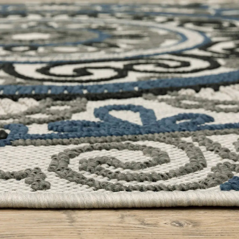 5' X 7' Blue and Beige Geometric Stain Resistant Indoor Outdoor Area Rug Homeroots Outdoor