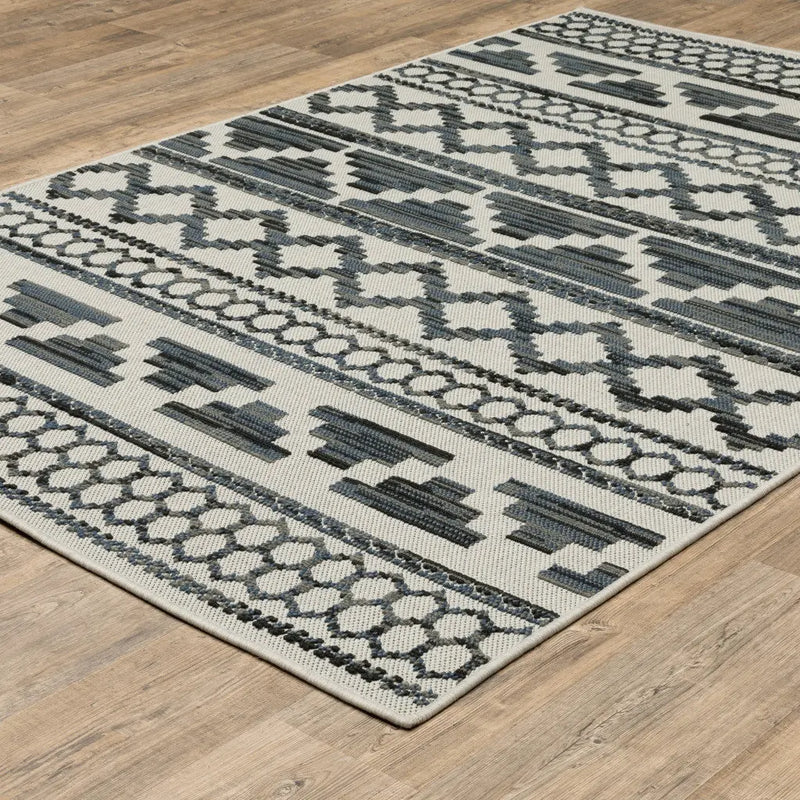 5' X 7' Blue and Beige Geometric Stain Resistant Indoor Outdoor Area Rug Homeroots Outdoor