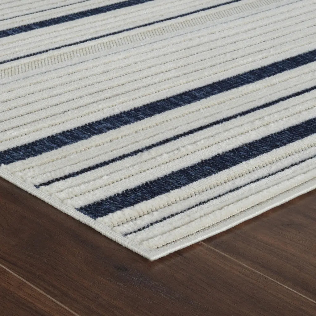 5' X 7' Blue and Cream Striped Distressed Indoor Outdoor Area Rug Homeroots Outdoor