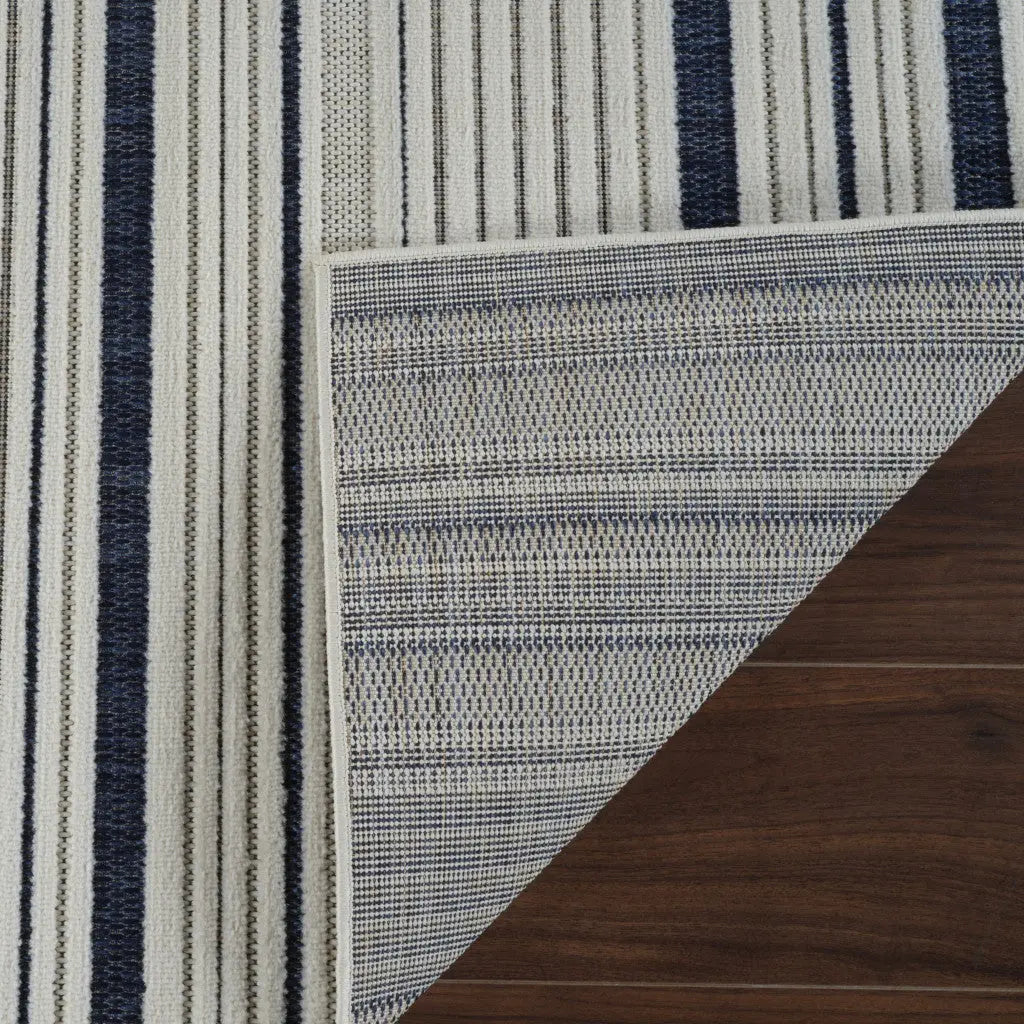 5' X 7' Blue and Cream Striped Distressed Indoor Outdoor Area Rug Homeroots Outdoor