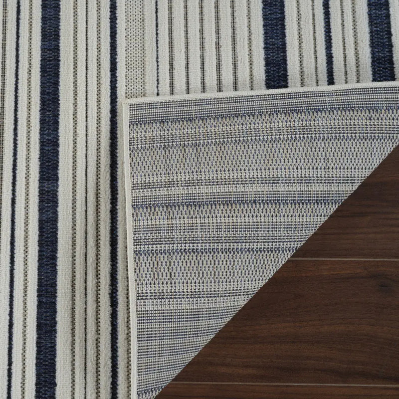 5' X 7' Blue and Cream Striped Distressed Indoor Outdoor Area Rug Homeroots Outdoor