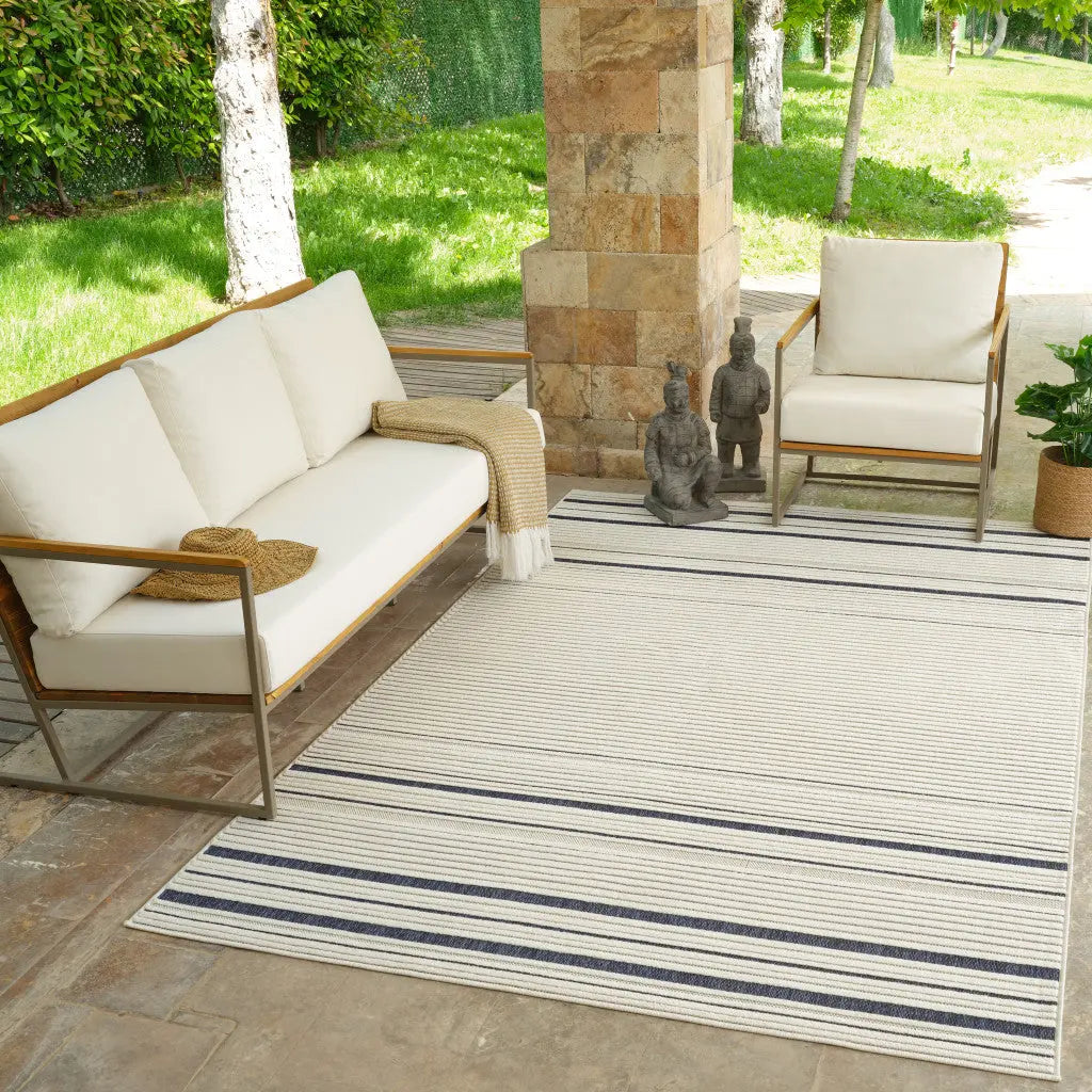 5' X 7' Blue and Cream Striped Distressed Indoor Outdoor Area Rug Homeroots Outdoor