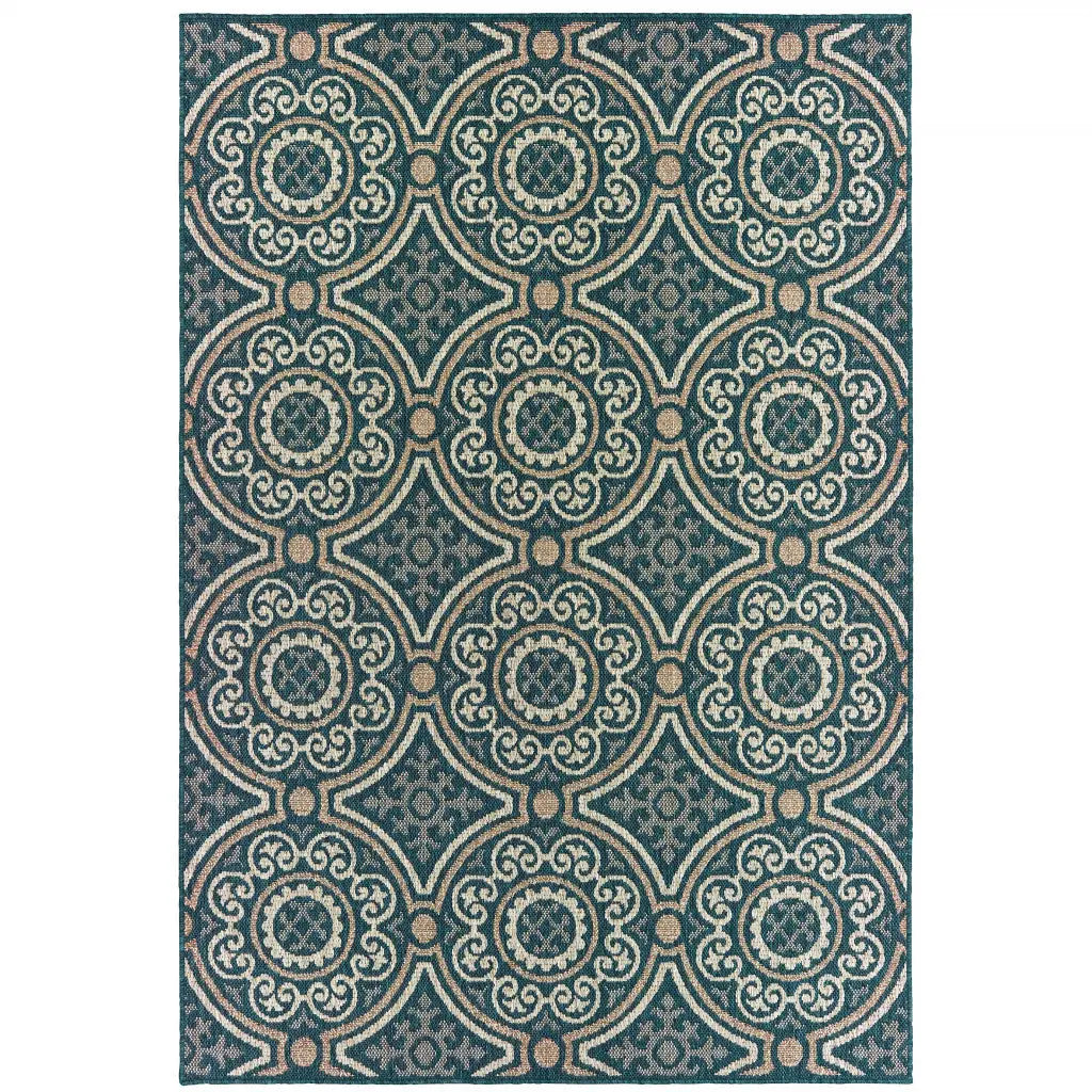 5' X 7' Blue and Gray Geometric Stain Resistant Indoor Outdoor Area Rug Homeroots Outdoor