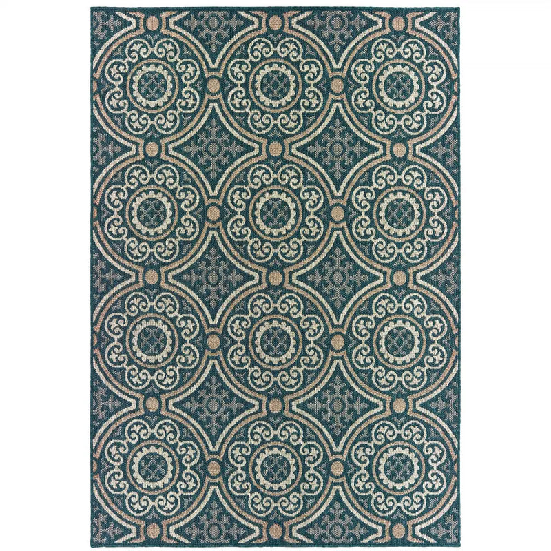 5' X 7' Blue and Gray Geometric Stain Resistant Indoor Outdoor Area Rug Homeroots Outdoor