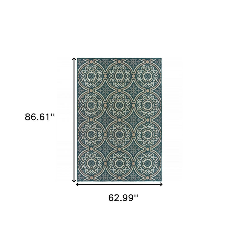 5' X 7' Blue and Gray Geometric Stain Resistant Indoor Outdoor Area Rug Homeroots Outdoor