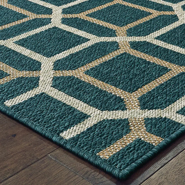 5' X 7' Blue and Gray Geometric Stain Resistant Indoor Outdoor Area Rug Homeroots Outdoor