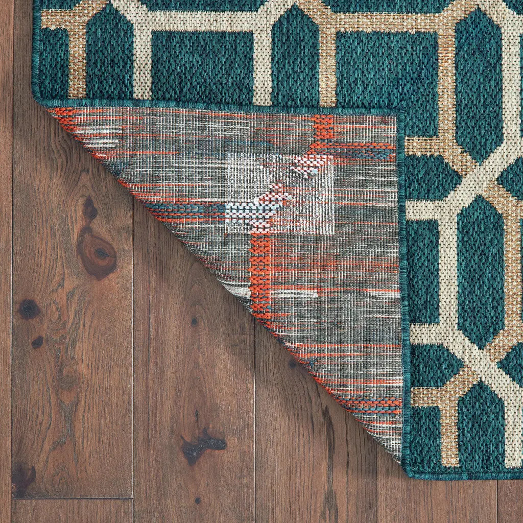5' X 7' Blue and Gray Geometric Stain Resistant Indoor Outdoor Area Rug Homeroots Outdoor