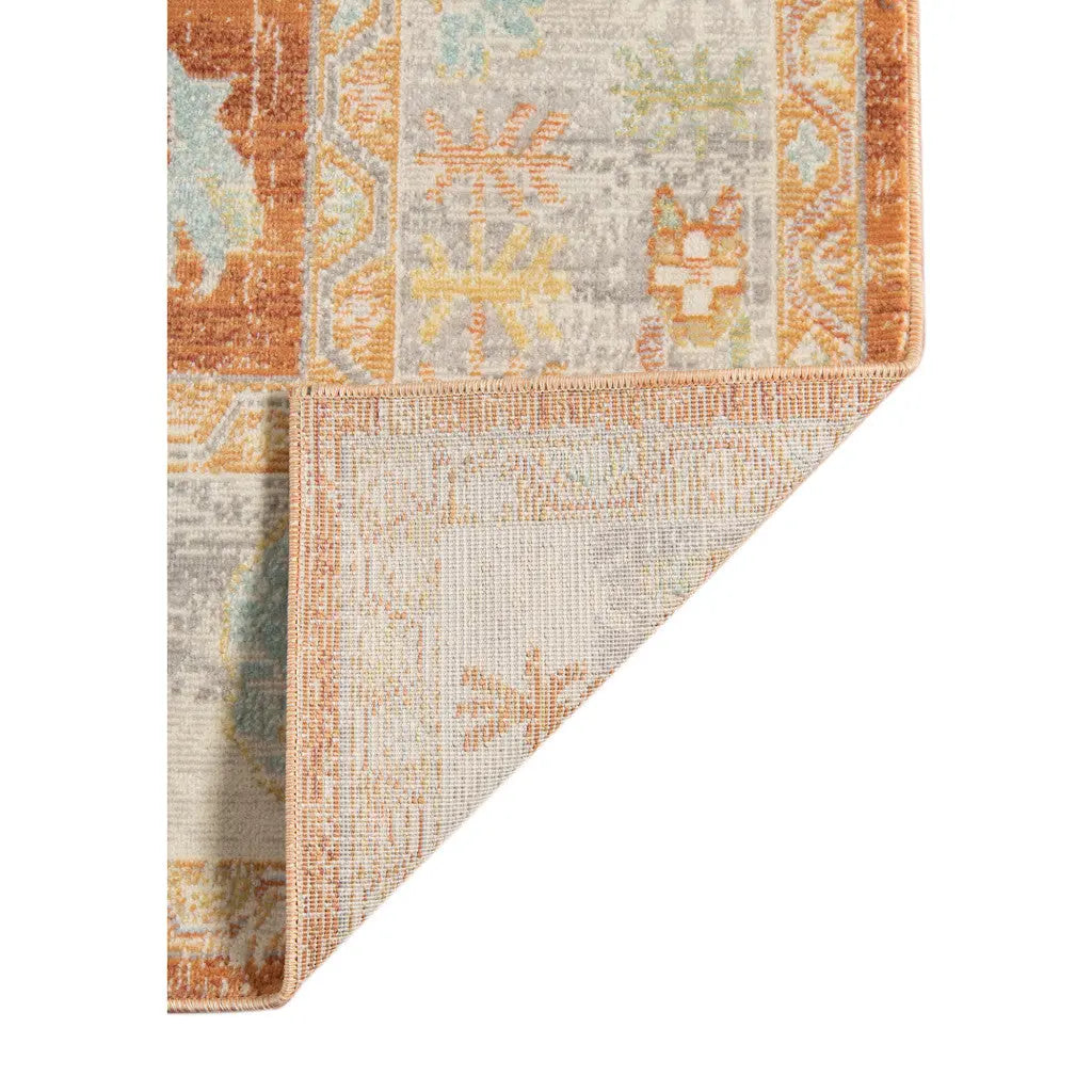 5' X 7' Blue and Orange Floral Stain Resistant Indoor Outdoor Area Rug Homeroots Outdoor