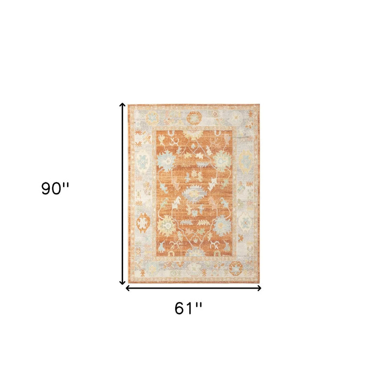 5' X 7' Blue and Orange Floral Stain Resistant Indoor Outdoor Area Rug Homeroots Outdoor