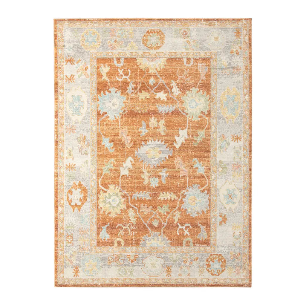 5' X 7' Blue and Orange Floral Stain Resistant Indoor Outdoor Area Rug Homeroots Outdoor