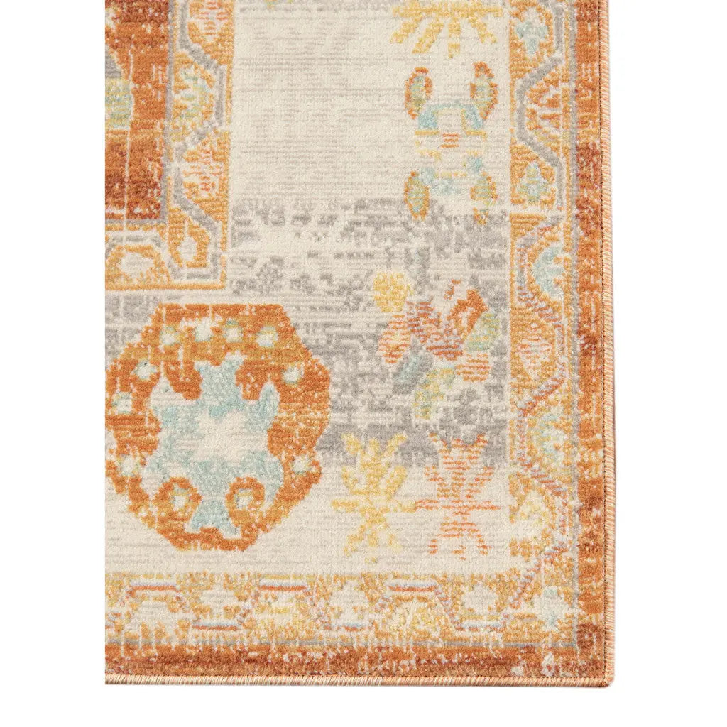 5' X 7' Blue and Orange Floral Stain Resistant Indoor Outdoor Area Rug Homeroots Outdoor