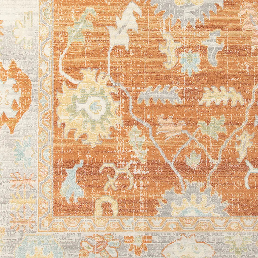 5' X 7' Blue and Orange Floral Stain Resistant Indoor Outdoor Area Rug Homeroots Outdoor
