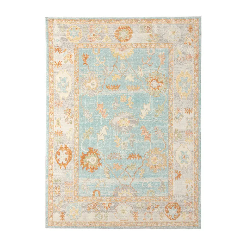 5' X 7' Blue and Orange Floral Stain Resistant Indoor Outdoor Area Rug Homeroots Outdoor