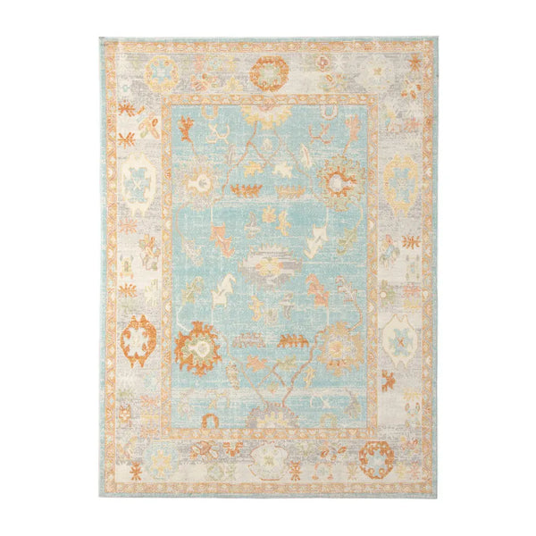 5' X 7' Blue and Orange Floral Stain Resistant Indoor Outdoor Area Rug Homeroots Outdoor