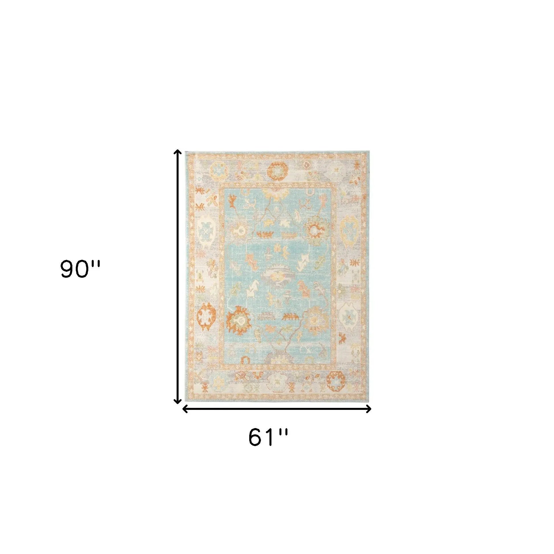5' X 7' Blue and Orange Floral Stain Resistant Indoor Outdoor Area Rug Homeroots Outdoor