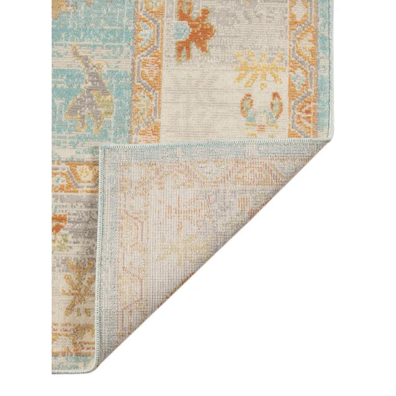 5' X 7' Blue and Orange Floral Stain Resistant Indoor Outdoor Area Rug Homeroots Outdoor