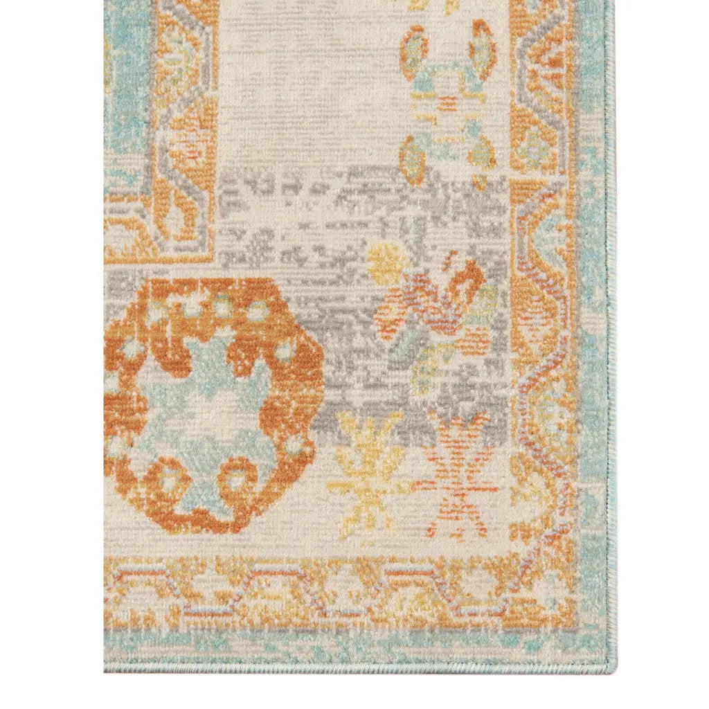 5' X 7' Blue and Orange Floral Stain Resistant Indoor Outdoor Area Rug Homeroots Outdoor