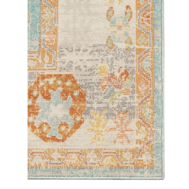 5' X 7' Blue and Orange Floral Stain Resistant Indoor Outdoor Area Rug Homeroots Outdoor