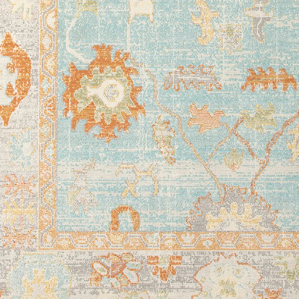 5' X 7' Blue and Orange Floral Stain Resistant Indoor Outdoor Area Rug Homeroots Outdoor