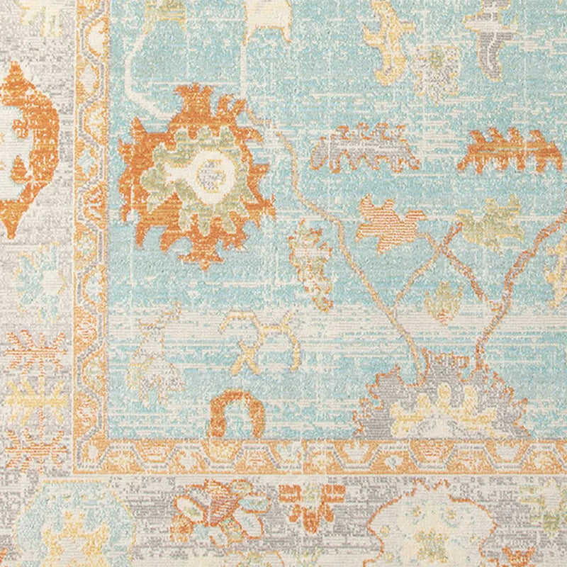 5' X 7' Blue and Orange Floral Stain Resistant Indoor Outdoor Area Rug Homeroots Outdoor