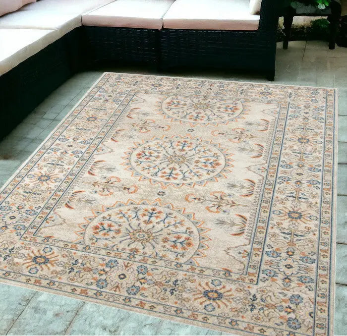 5' X 7' Blue and Orange Medallion Stain Resistant Indoor Outdoor Area Rug Homeroots Outdoor