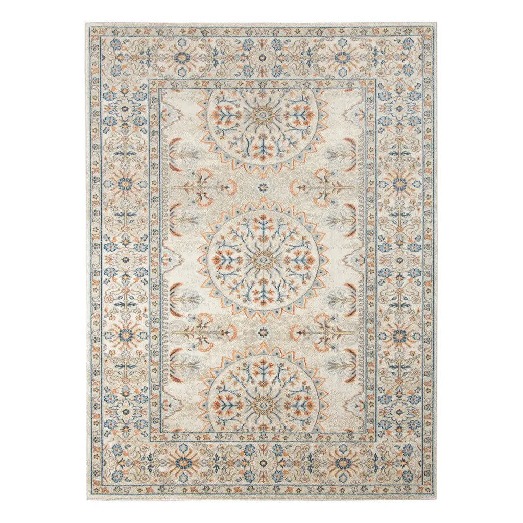 5' X 7' Blue and Orange Medallion Stain Resistant Indoor Outdoor Area Rug Homeroots Outdoor