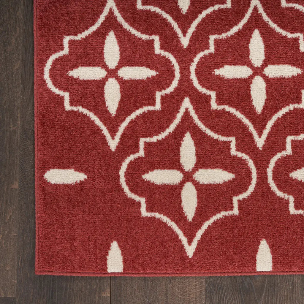 5' X 7' Brick Red And Ivory Geometric Indoor Outdoor Area Rug Homeroots Outdoor