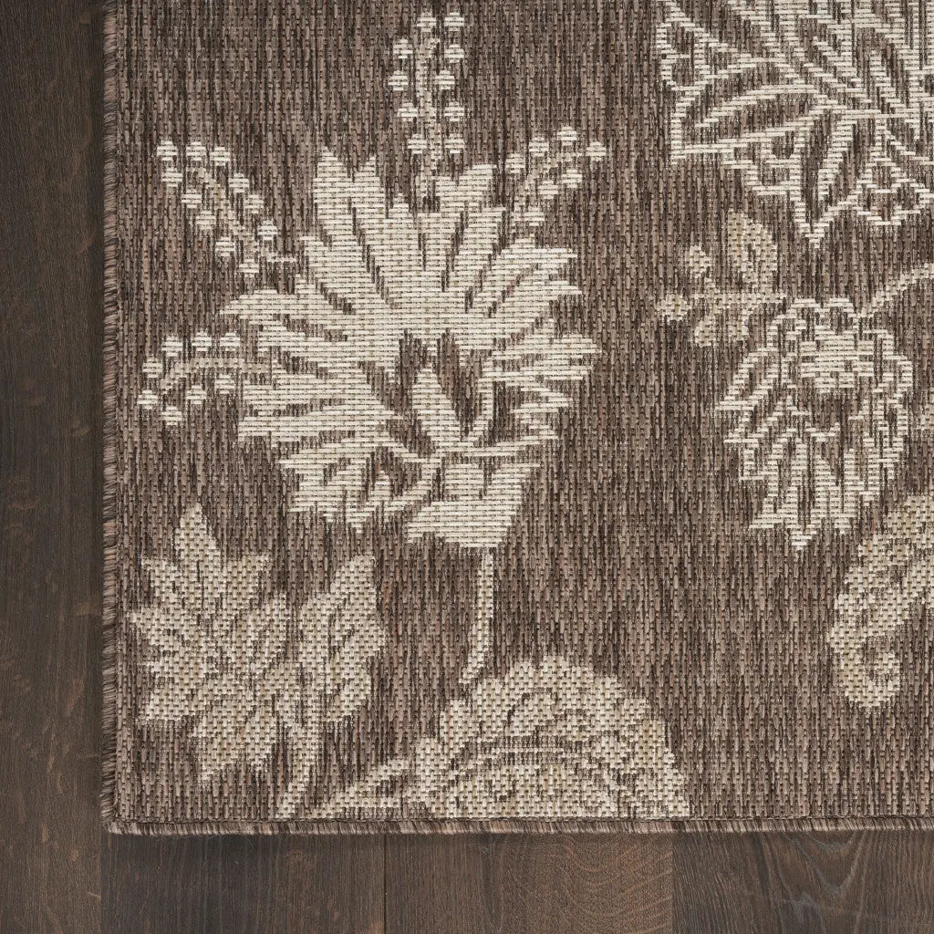 5' X 7' Brown And Ivory Floral Indoor Outdoor Area Rug Homeroots Outdoor