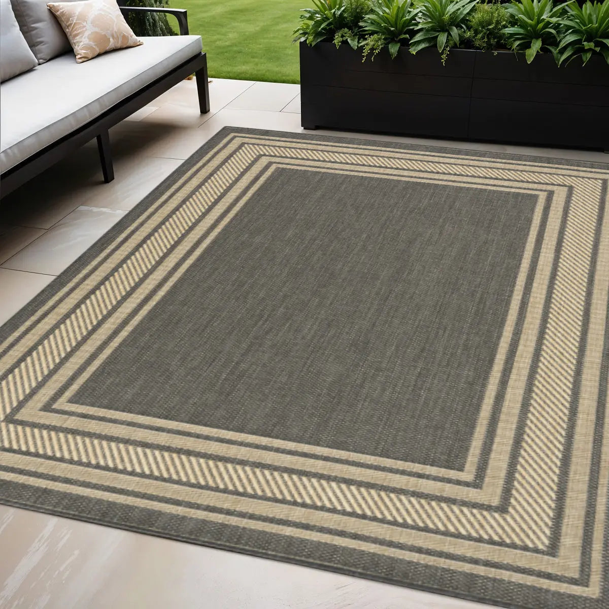 5' X 7' Charcoal Geometric Indoor Outdoor Area Rug Homeroots Outdoor