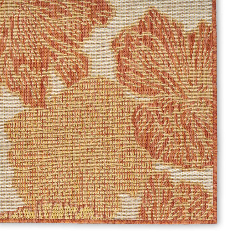 5' X 7' Coral And Ivory Floral Indoor Outdoor Area Rug Homeroots Outdoor