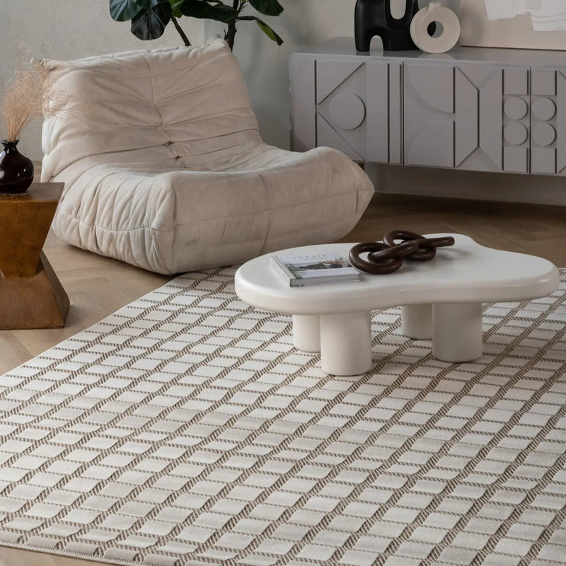 5' X 7' Cream and Beige Geometric Distressed Indoor Outdoor Area Rug Homeroots Outdoor
