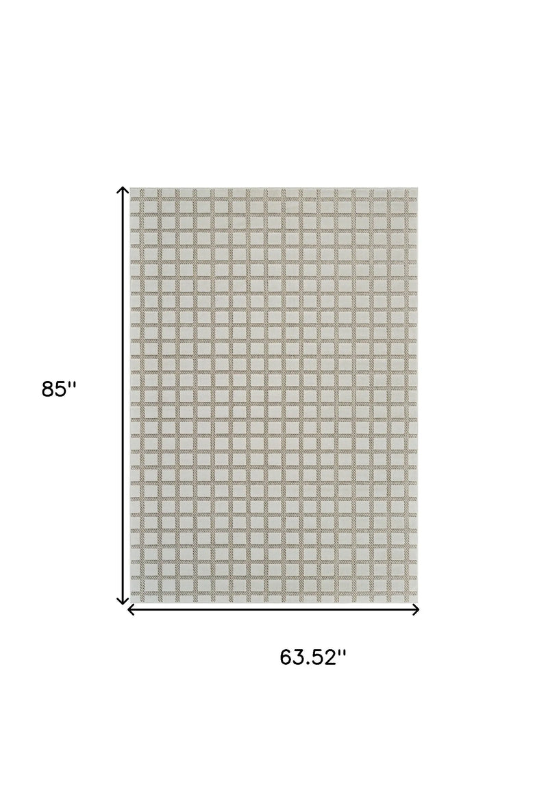 5' X 7' Cream and Beige Geometric Distressed Indoor Outdoor Area Rug Homeroots Outdoor