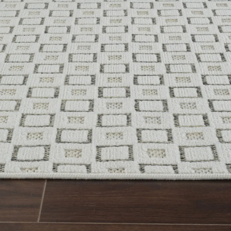 5' X 7' Cream and Beige Geometric Distressed Indoor Outdoor Area Rug Homeroots Outdoor