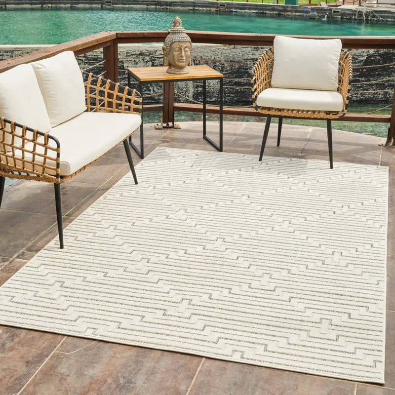 5' X 7' Cream and Beige Geometric Distressed Indoor Outdoor Area Rug Homeroots Outdoor