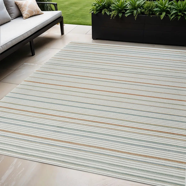5' X 7' Cream and Beige Striped Distressed Indoor Outdoor Area Rug Homeroots Outdoor
