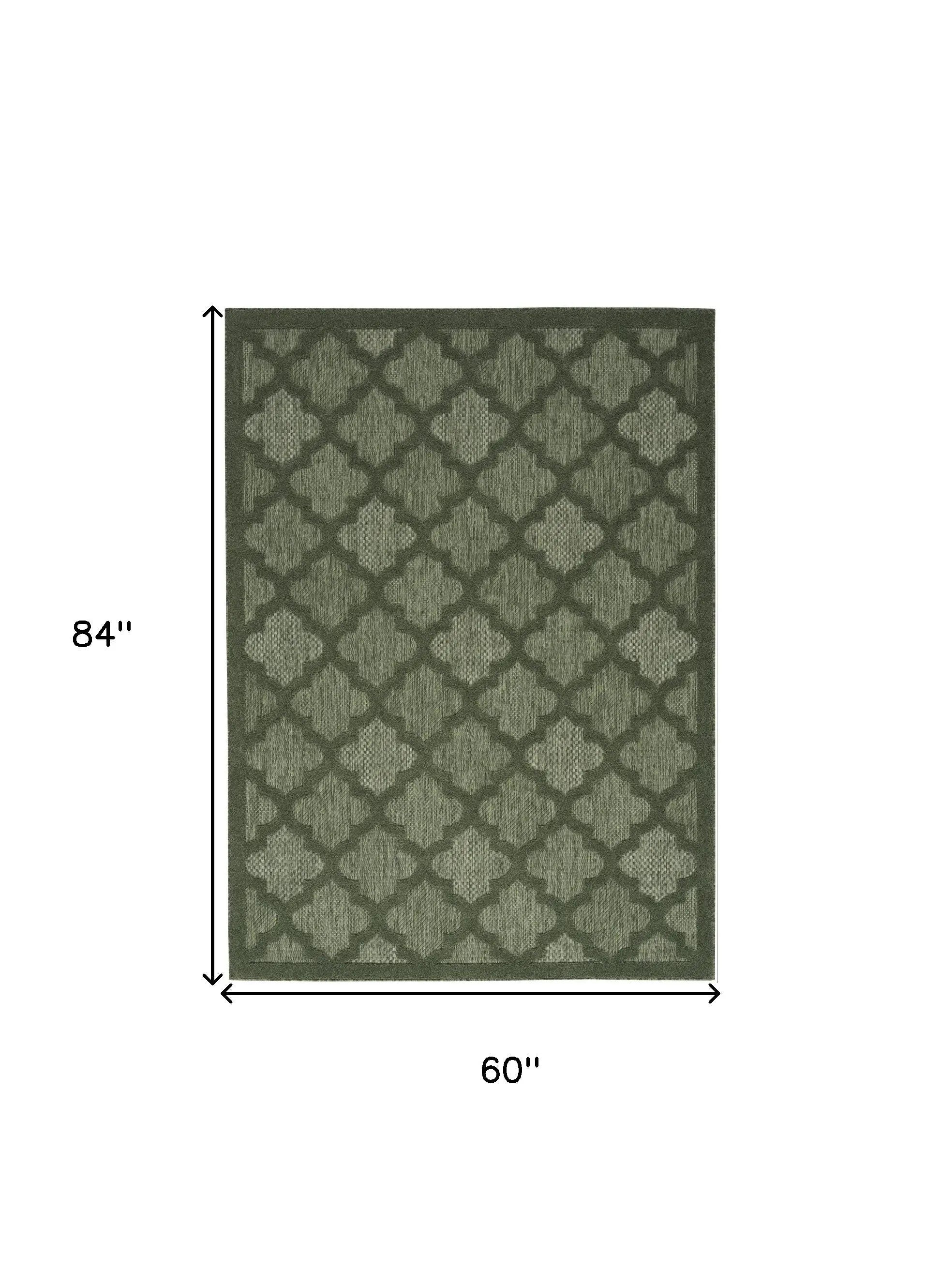 5' X 7' Dark Green And Light Green Trellis Indoor Outdoor Area Rug Homeroots Outdoor