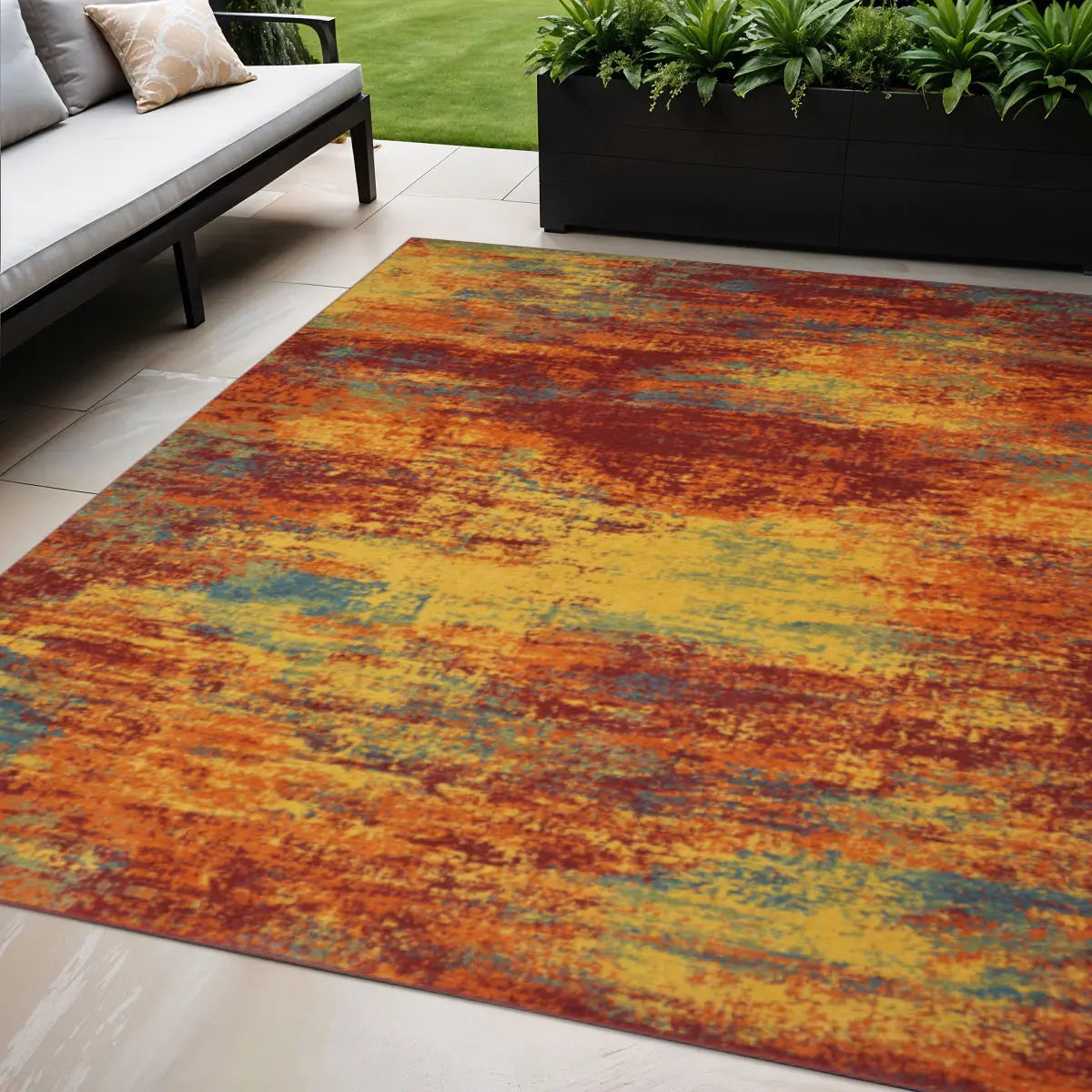 5' X 7' Flame Abstract Indoor Outdoor Area Rug Homeroots Outdoor