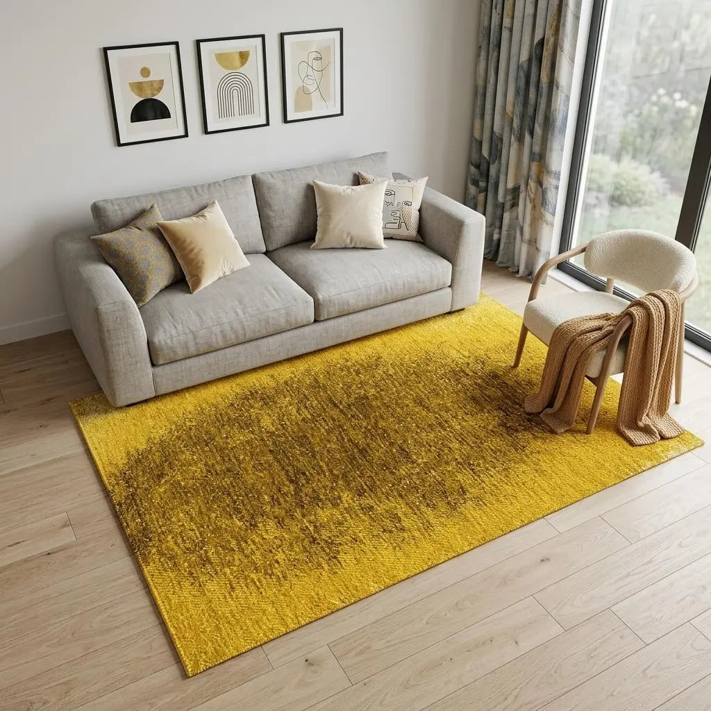 5' X 7' Gold And White Abstract Washable Area Rug With UV Protection Homeroots Home Decor