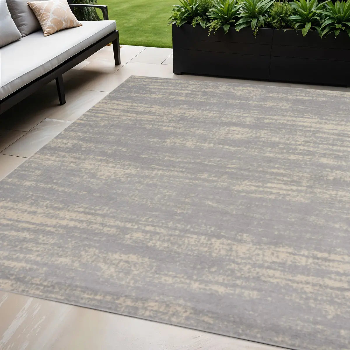 5' X 7' Gray And Beige Abstract Indoor Outdoor Area Rug Homeroots Outdoor