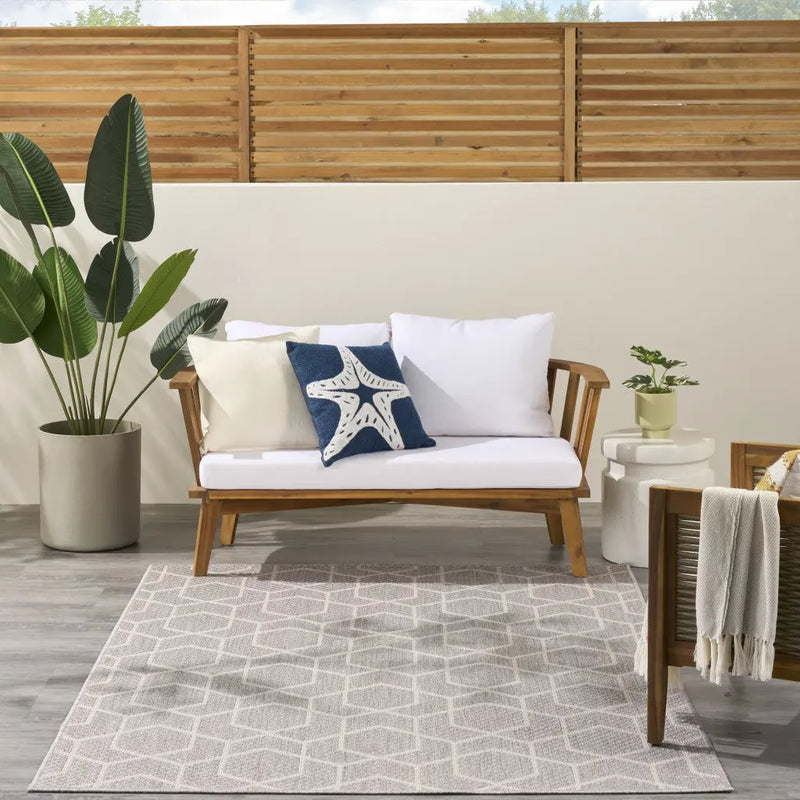 5' X 7' Gray And Beige Geometric Indoor Outdoor Area Rug Homeroots Outdoor
