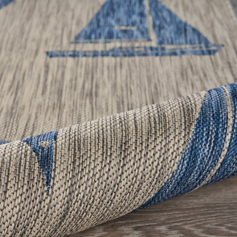5' X 7' Gray And Blue Sailboat Indoor Outdoor Area Rug Homeroots Outdoor