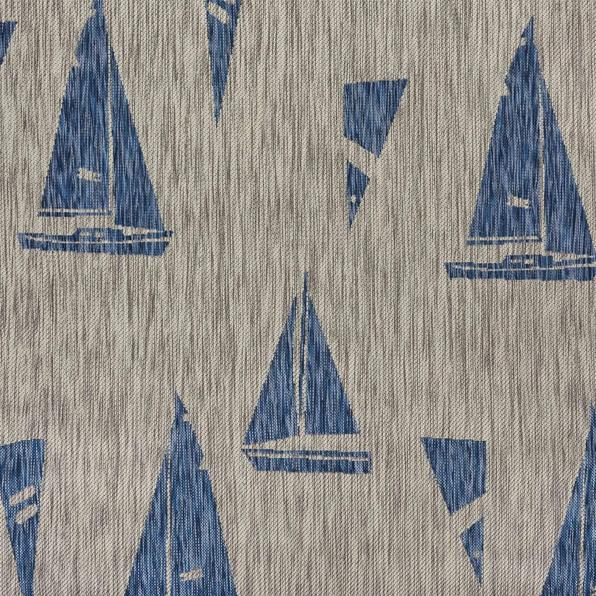 5' X 7' Gray And Blue Sailboat Indoor Outdoor Area Rug Homeroots Outdoor