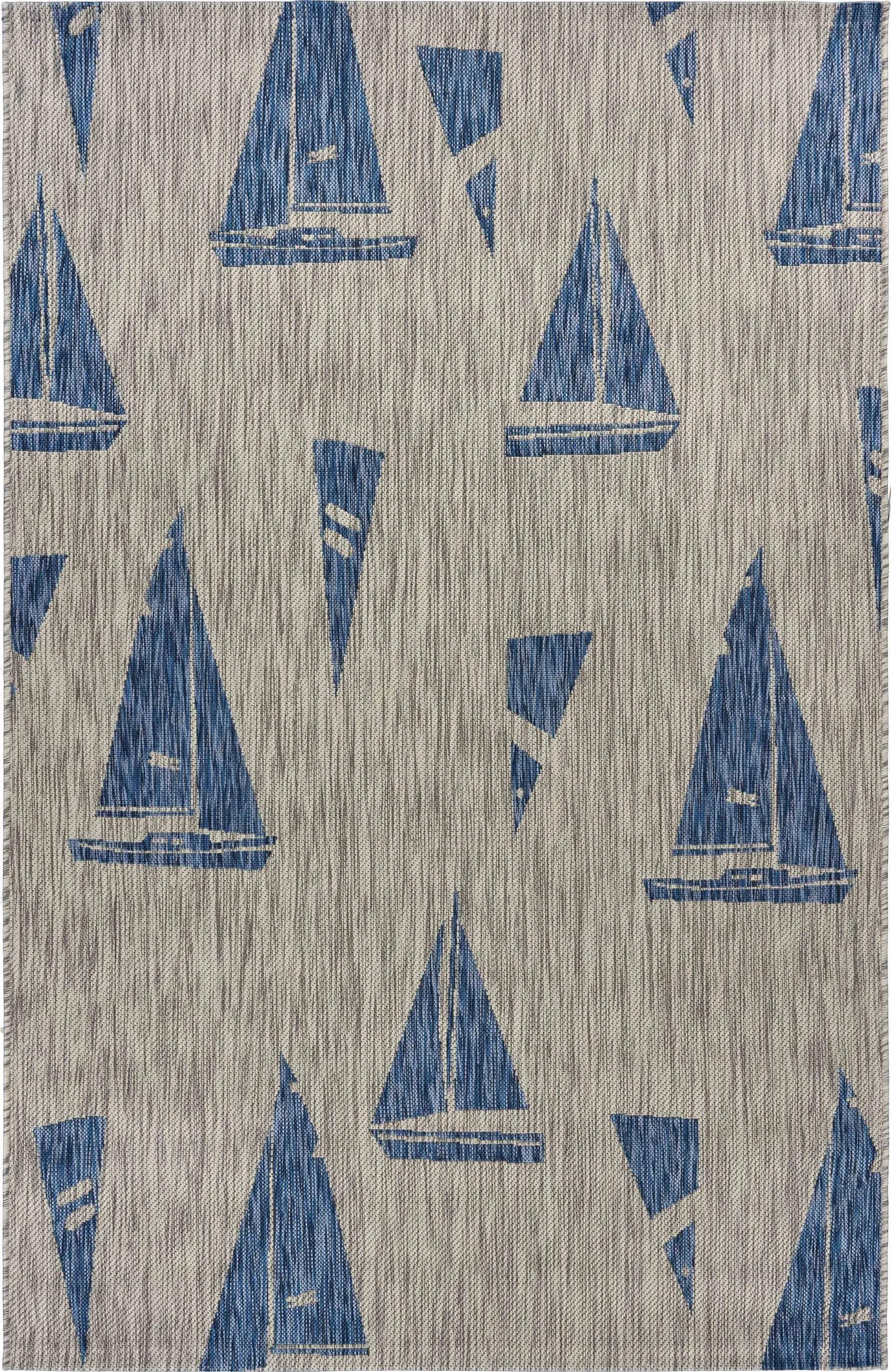 5' X 7' Gray And Blue Sailboat Indoor Outdoor Area Rug Homeroots Outdoor