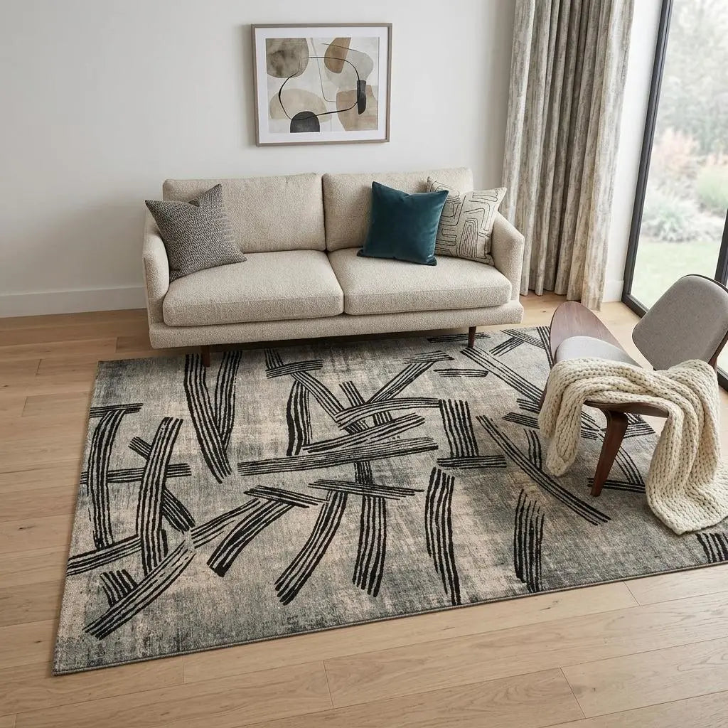 5' X 7' Gray And White Abstract Washable Area Rug With UV Protection Homeroots Home Decor