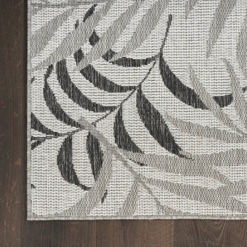 5' X 7' Gray Black And Ivory Palm Leaf Indoor Outdoor Area Rug Homeroots Outdoor