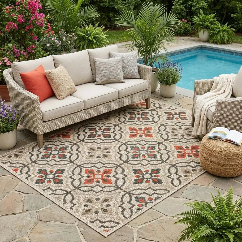5' X 7' Gray Geometric Stain Resistant Indoor Outdoor Area Rug Homeroots Outdoor