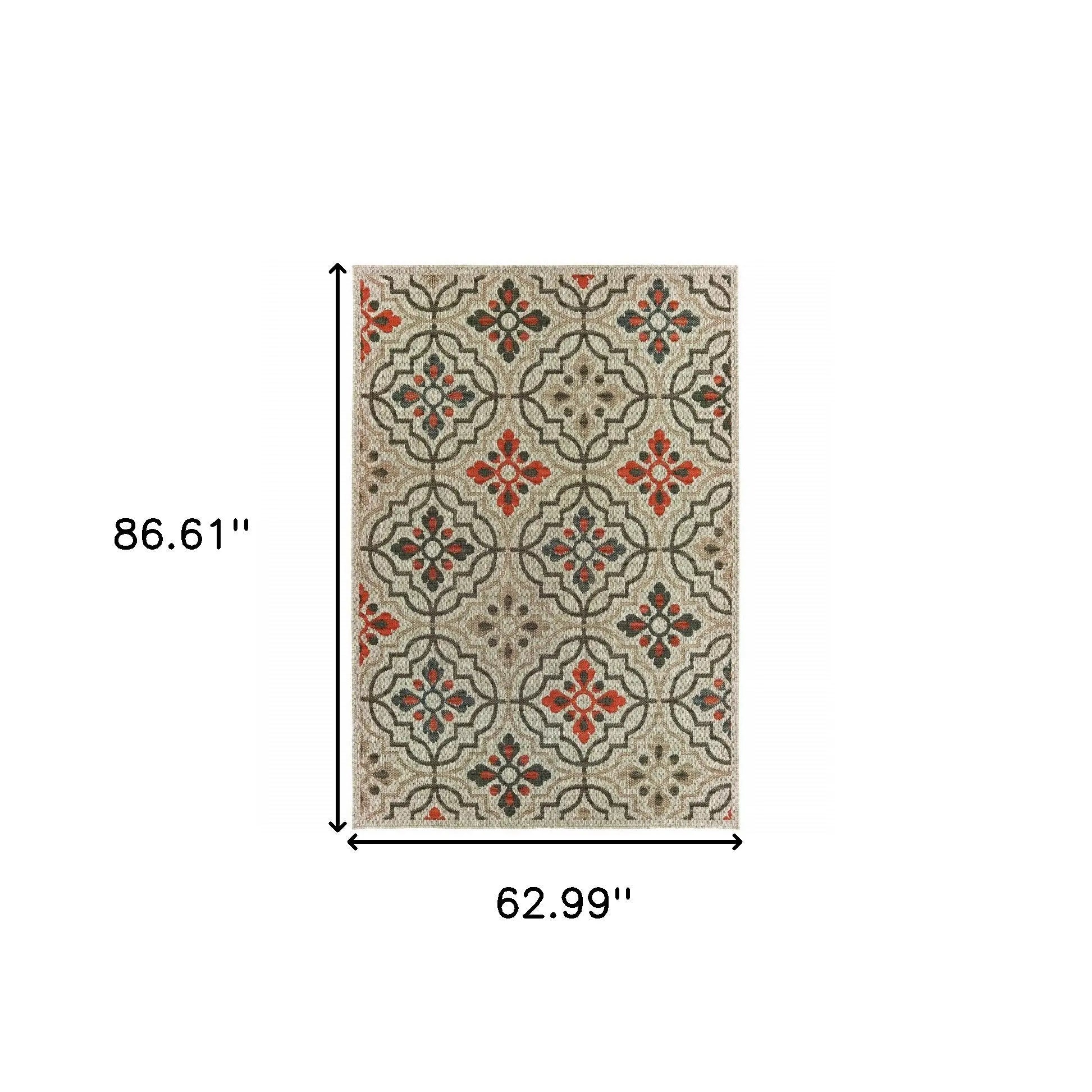 5' X 7' Gray Geometric Stain Resistant Indoor Outdoor Area Rug Homeroots Outdoor