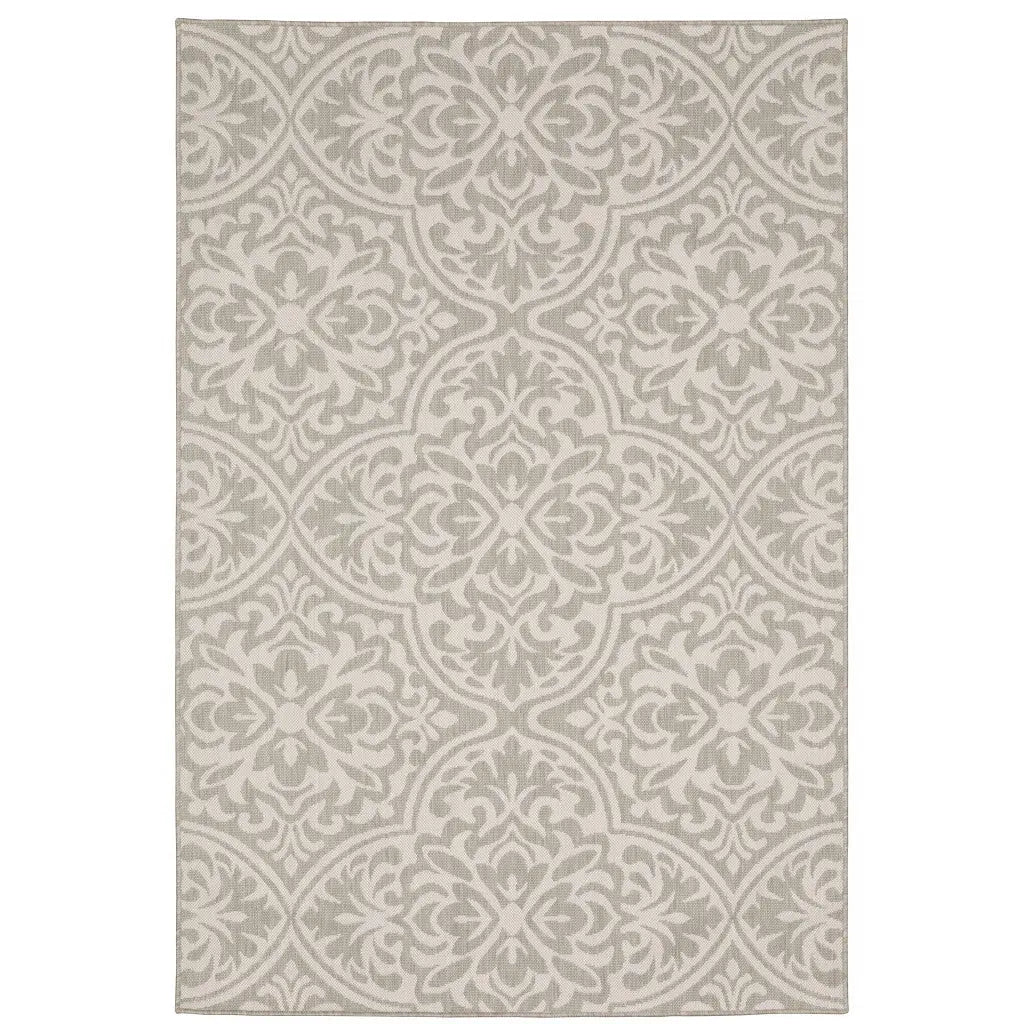 5' X 7' Gray and Ivory Floral Stain Resistant Indoor Outdoor Area Rug Homeroots Outdoor