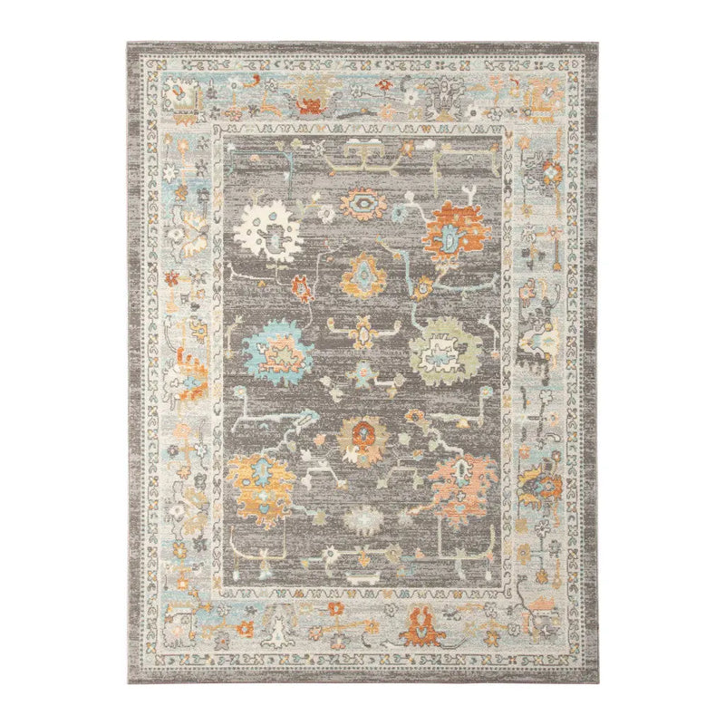 5' X 7' Gray and Orange Floral Stain Resistant Indoor Outdoor Area Rug Homeroots Outdoor