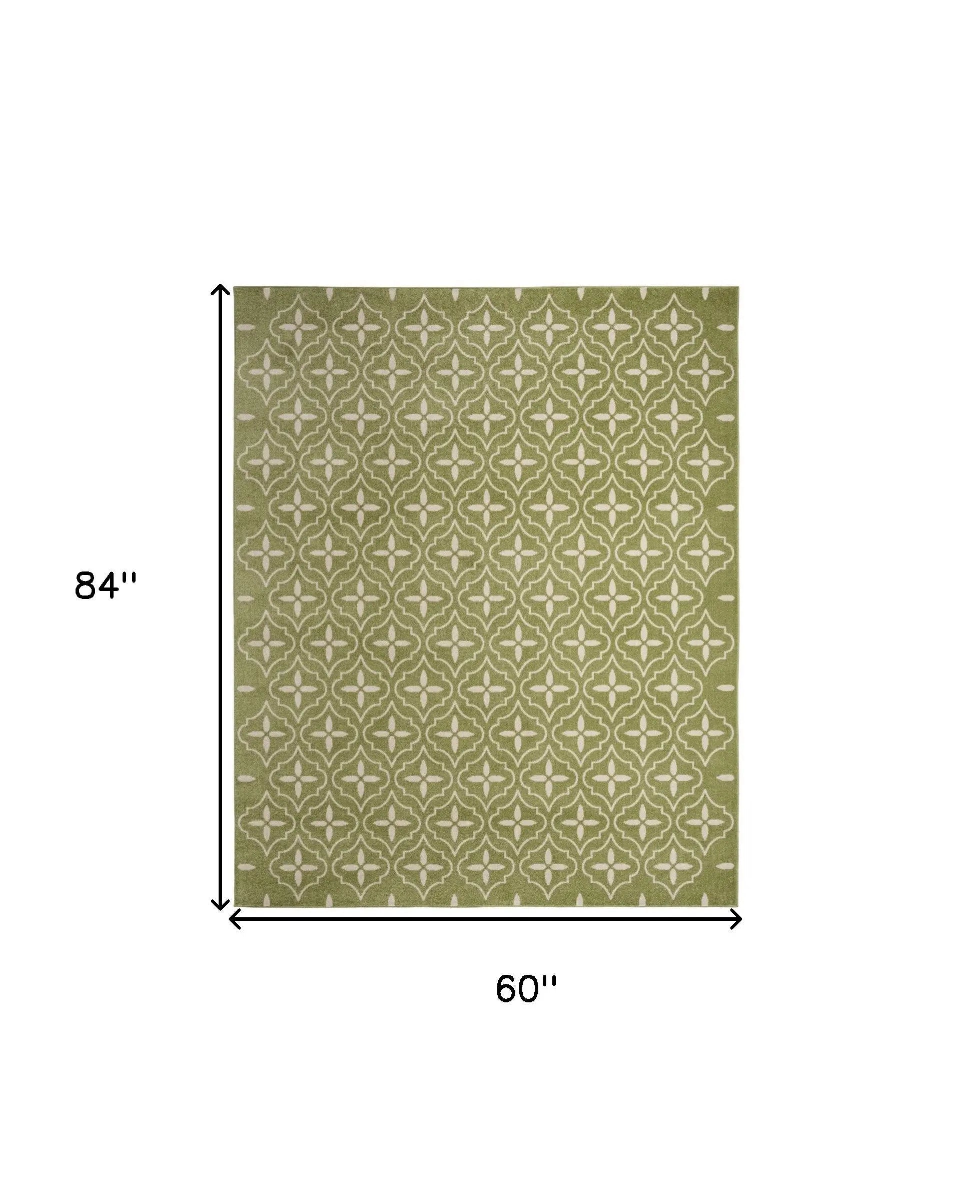 5' X 7' Green And Ivory Geometric Indoor Outdoor Area Rug Homeroots Outdoor